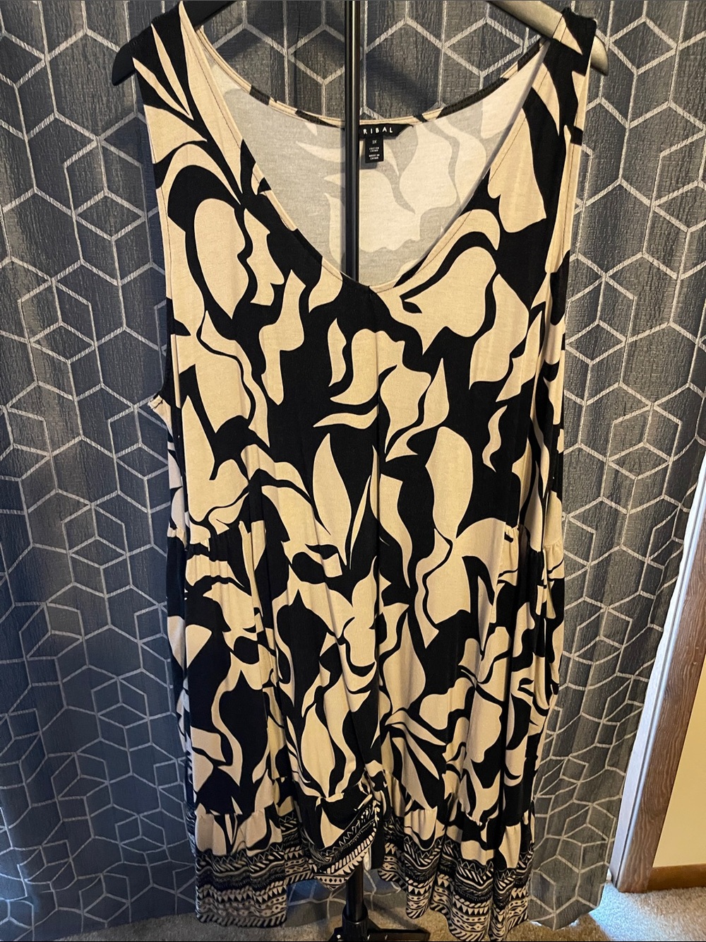 Tribal Black and Cream Abstract Midi Dress